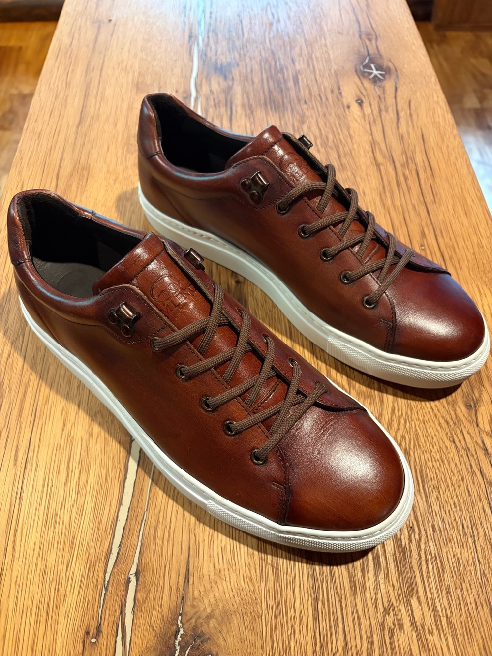 Men's Premier Handmade Emling Brown Leather Low-Top Sneakers Size 42 (9)